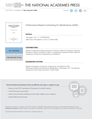 Imagen de portada: Performance-Based Contracting for Maintenance 9780309098250