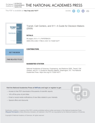 Cover image: Transit, Call Centers, and 511: A Guide for Decision Makers 9780309117890