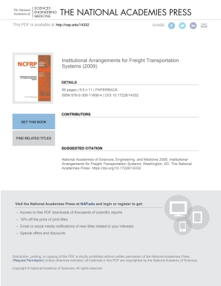 Cover image: Institutional Arrangements for Freight Transportation Systems 9780309118064