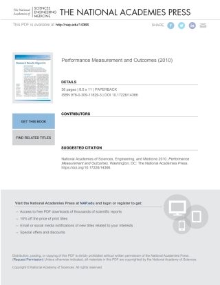 Cover image: Performance Measurement and Outcomes 9780309118293