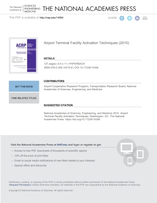 Imagen de portada: Airport Terminal Facility Activation Techniques 9780309143158