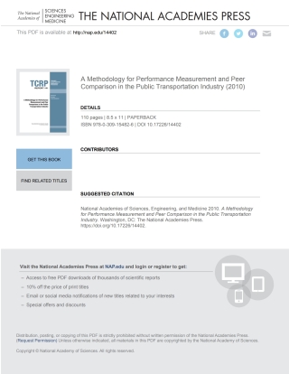 Imagen de portada: A Methodology for Performance Measurement and Peer Comparison in the Public Transportation Industry 9780309154826