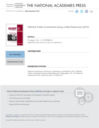 Imagen de portada: Effective Public Involvement Using Limited Resources 9780309143134