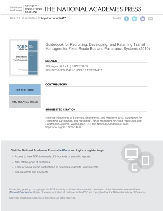 Imagen de portada: Guidebook for Recruiting, Developing, and Retaining Transit Managers for Fixed-Route Bus and Paratransit Systems 9780309154918