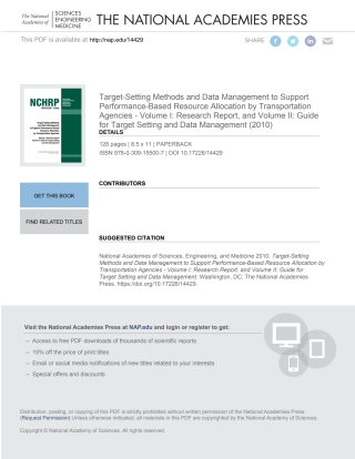 Imagen de portada: Target-Setting Methods and Data Management to Support Performance-Based Resource Allocation by Transportation Agencies - Volume I: Research Report, and Volume II: Guide for Target Setting and Data Management 9780309155007