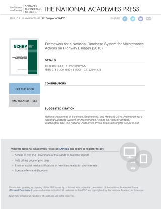 Imagen de portada: Framework for a National Database System for Maintenance Actions on Highway Bridges 9780309155243