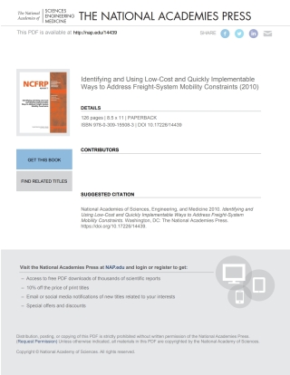 Cover image: Identifying and Using Low-Cost and Quickly Implementable Ways to Address Freight-System Mobility Constraints 9780309155083