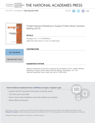 Imagen de portada: Freight-Demand Modeling to Support Public-Sector Decision Making 9780309155137