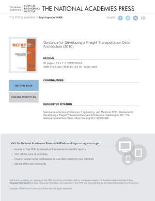 Cover image: Guidance for Developing a Freight Transportation Data Architecture 9780309155236