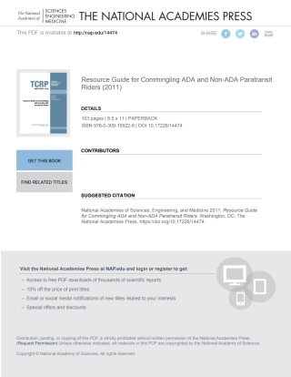 Cover image: Resource Guide for Commingling ADA and Non-ADA Paratransit Riders 9780309155229