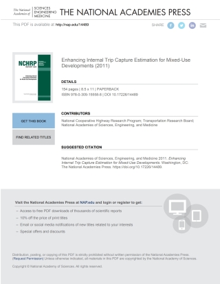 Cover image: Enhancing Internal Trip Capture Estimation for Mixed-Use Developments 9780309155588