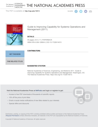 Imagen de portada: Guide to Improving Capability for Systems Operations and Management 9780309129060