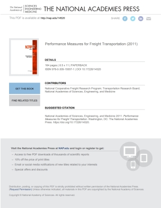Cover image: Performance Measures for Freight Transportation 9780309155571