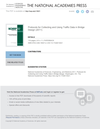 Imagen de portada: Protocols for Collecting and Using Traffic Data in Bridge Design 9780309155472