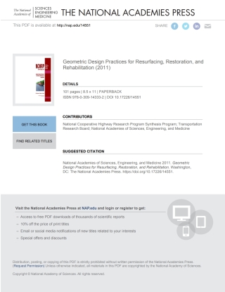 Imagen de portada: Geometric Design Practices for Resurfacing, Restoration, and Rehabilitation 9780309143332