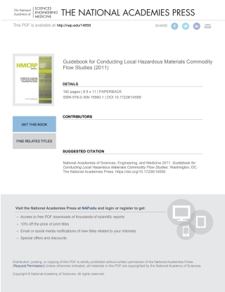 Cover image: Guidebook for Conducting Local Hazardous Materials Commodity Flow Studies 9780309155601