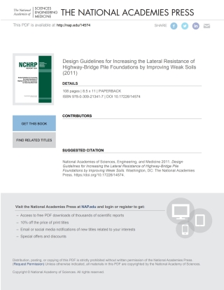 Imagen de portada: Design Guidelines for Increasing the Lateral Resistance of Highway-Bridge Pile Foundations by Improving Weak Soils 9780309213417