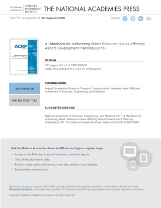 Cover image: A Handbook for Addressing Water Resource Issues Affecting Airport Development Planning 9780309412377