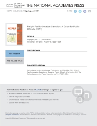 Imagen de portada: Freight Facility Location Selection: A Guide for Public Officials 9780309213547