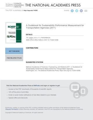 Imagen de portada: A Guidebook for Sustainability Performance Measurement for Transportation Agencies 9780309213653
