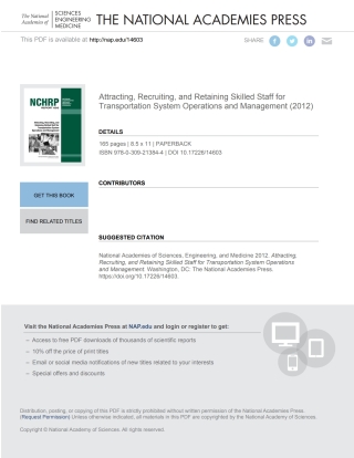 Cover image: Attracting, Recruiting, and Retaining Skilled Staff for Transportation System Operations and Management 9780309213844