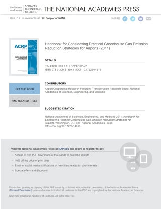 Cover image: Handbook for Considering Practical Greenhouse Gas Emission Reduction Strategies for Airports 9780309213691