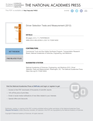 Cover image: Driver Selection Tests and Measurement 9780309223393