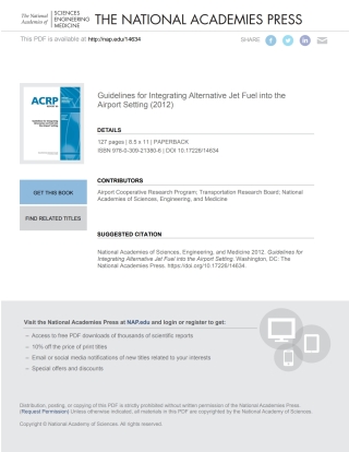 Cover image: Guidelines for Integrating Alternative Jet Fuel into the Airport Setting 9780309213806