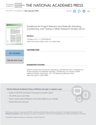 Cover image: Guidelines for Project Selection and Materials Sampling, Conditioning, and Testing in WMA Research Studies 9780309213868