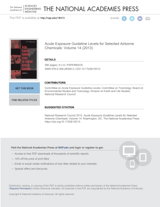 Imagen de portada: Acute Exposure Guideline Levels for Selected Airborne Chemicals 9780309283083