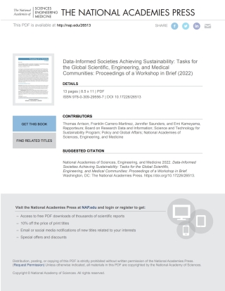 表紙画像: Data-Informed Societies Achieving Sustainability: Tasks for the Global Scientific, Engineering, and Medical Communities 9780309295567