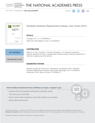 表紙画像: Roadside Hardware Replacement Analysis: User Guide 9780309298285