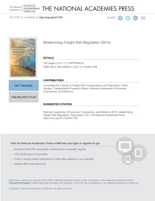 Cover image: Modernizing Freight Rail Regulation 9780309369060