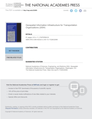 Cover image: Geospatial Information Infrastructure for Transportation Organizations 9780309432320