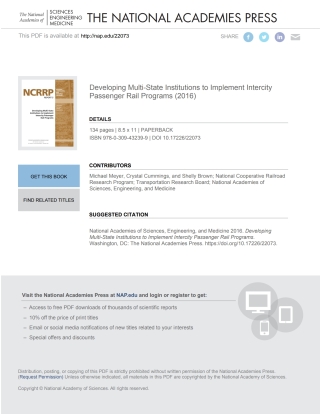 Cover image: Developing Multi-State Institutions to Implement Intercity Passenger Rail Programs 9780309432399