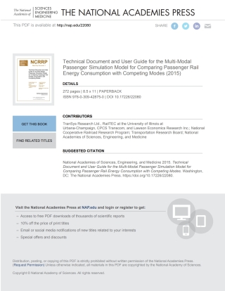 Cover image: Technical Document and User Guide for the Multi-Modal Passenger Simulation Model for Comparing Passenger Rail Energy Consumption with Competing Modes 9780309428750