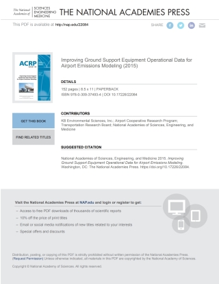 表紙画像: Improving Ground Support Equipment Operational Data for Airport Emissions Modeling 9780309374934