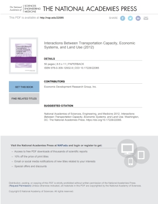 Imagen de portada: Interactions Between Transportation Capacity, Economic Systems, and Land Use 9780309129329