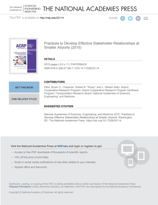 Cover image: Practices to Develop Effective Stakeholder Relationships at Smaller Airports 9780309271967