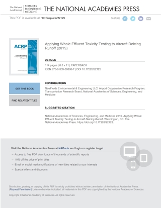 Cover image: Applying Whole Effluent Toxicity Testing to Aircraft Deicing Runoff 9780309308687