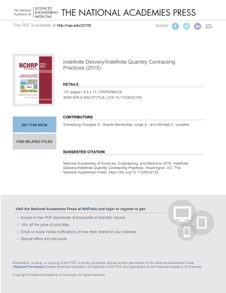 Imagen de portada: Indefinite Delivery/Indefinite Quantity Contracting Practices 9780309271738