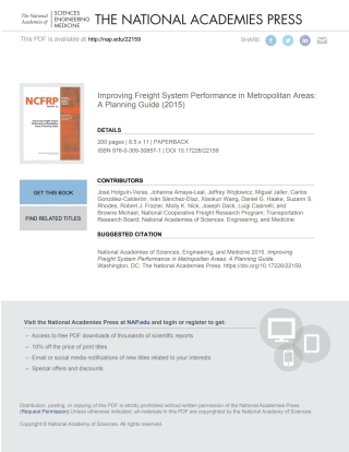 Cover image: Improving Freight System Performance in Metropolitan Areas: A Planning Guide 9780309308571