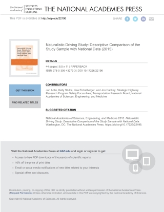 Cover image: Naturalistic Driving Study: Descriptive Comparison of the Study Sample with National Data 9780309432733
