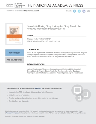 Imagen de portada: Naturalistic Driving Study: Linking the Study Data to the Roadway Information Database 9780309314930