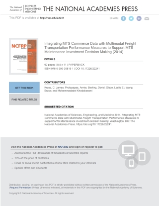 Imagen de portada: Integrating MTS Commerce Data with Multimodal Freight Transportation Performance Measures to Support MTS Maintenance Investment Decision Making 9780309308151