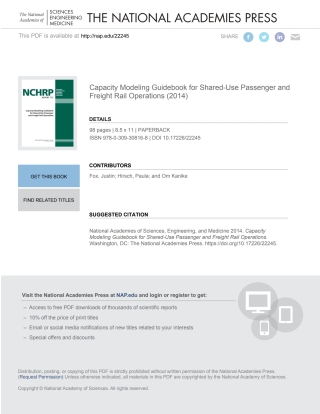 Imagen de portada: Capacity Modeling Guidebook for Shared-Use Passenger and Freight Rail Operations 9780309308168