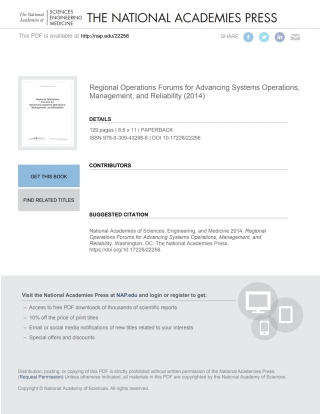 Imagen de portada: Regional Operations Forums for Advancing Systems Operations, Management, and Reliability 9780309432986