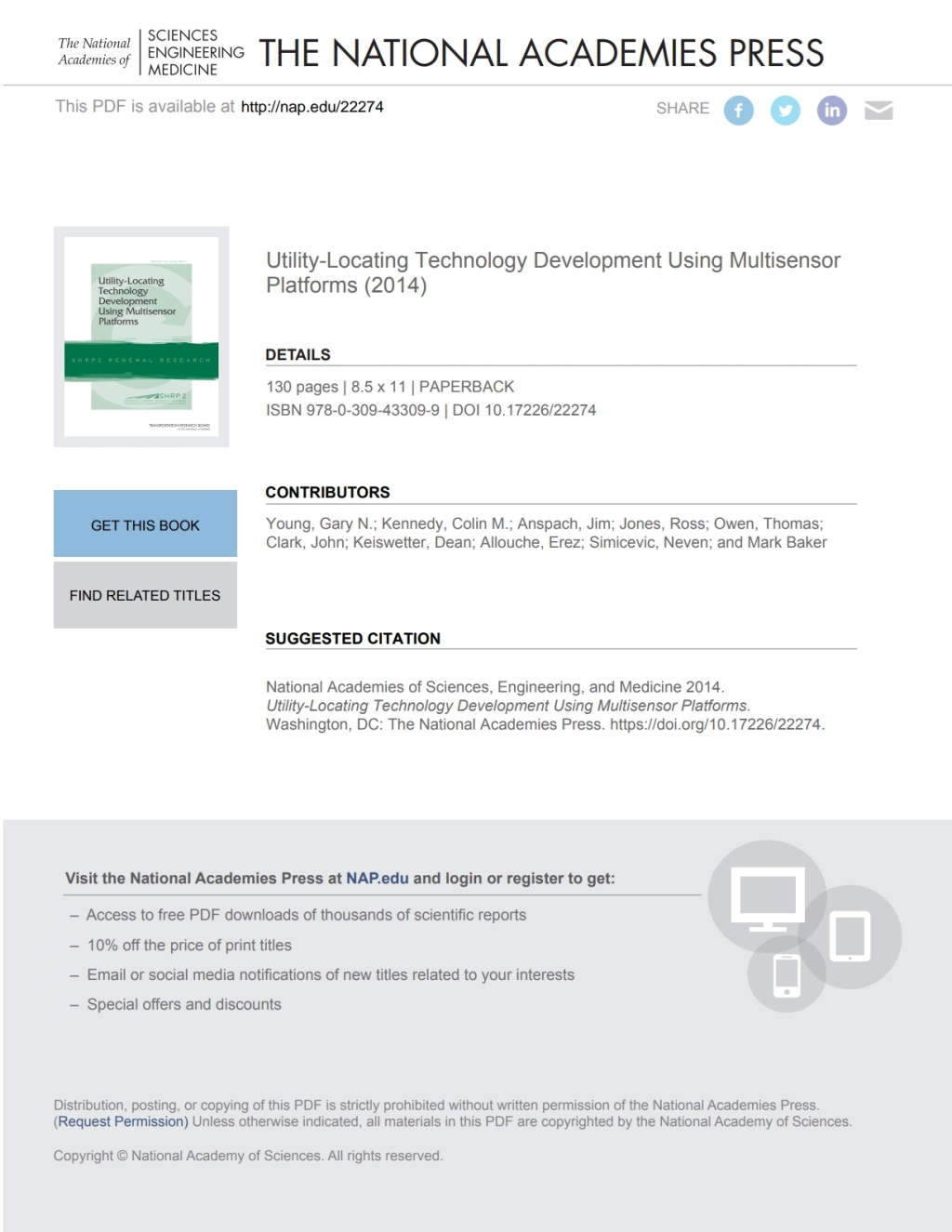 Utility-Locating Technology Development Using Multisensor Platforms (eBook)