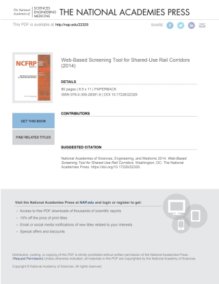 Cover image: Web-Based Screening Tool for Shared-Use Rail Corridors 9780309283816