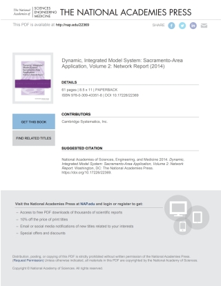 Cover image: Dynamic, Integrated Model System: Sacramento-Area Application, Volume 2: Network Report 9780309433518